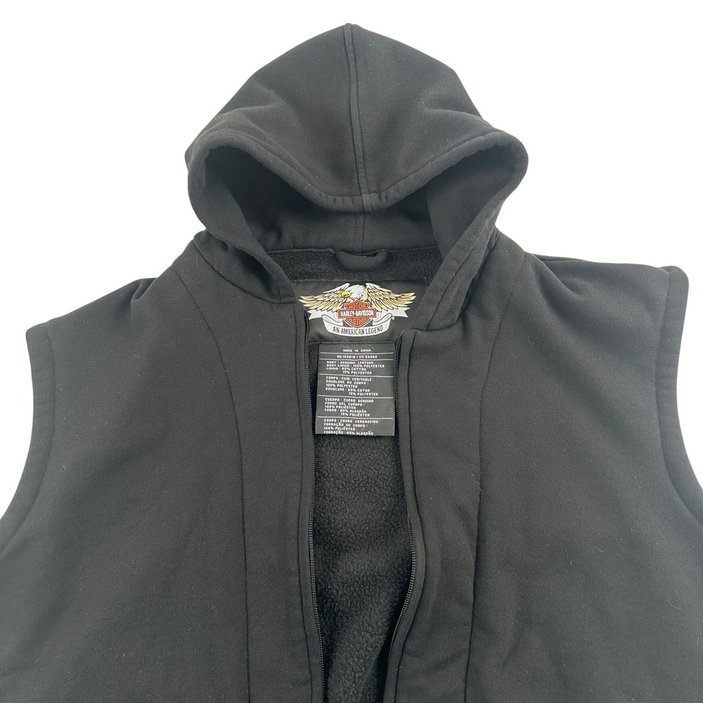 Harley Davidson Mens XL Leather Hooded Vest Black Full Zip Biker RN103819 - Picture 5 of 12